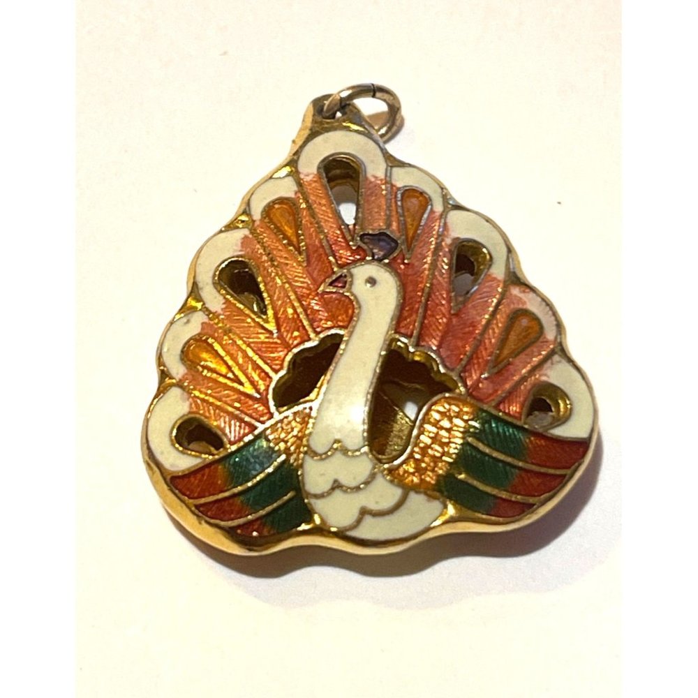 Double Sided Gold-Tone, Cloisonné Enamel Cut-out Pendant, Multicolor Turkey!
